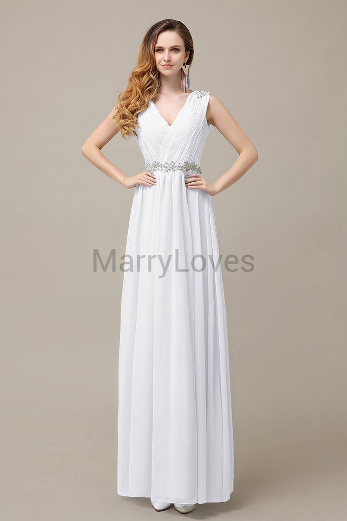 V-neck Chiffon Floor Length Bridesmaid Dresses