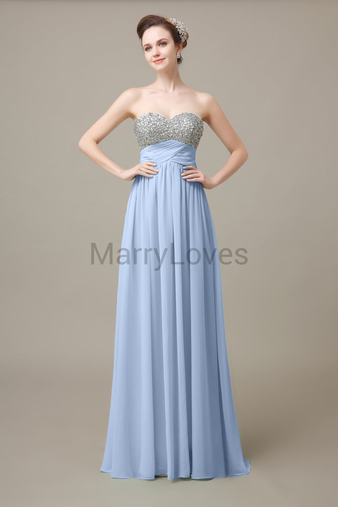 Sweetheart Top Sequin Long Chiffon Bridesmaid Dresses