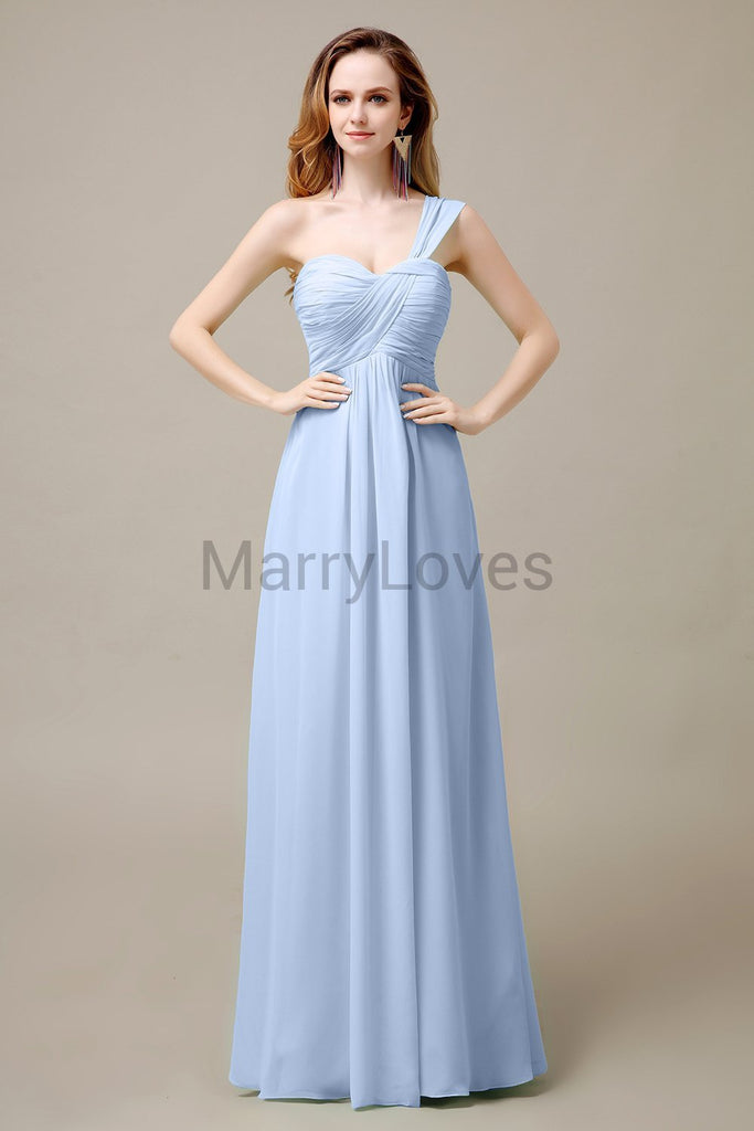 One Shoulder Chiffon Long Bridesmaid Dresses