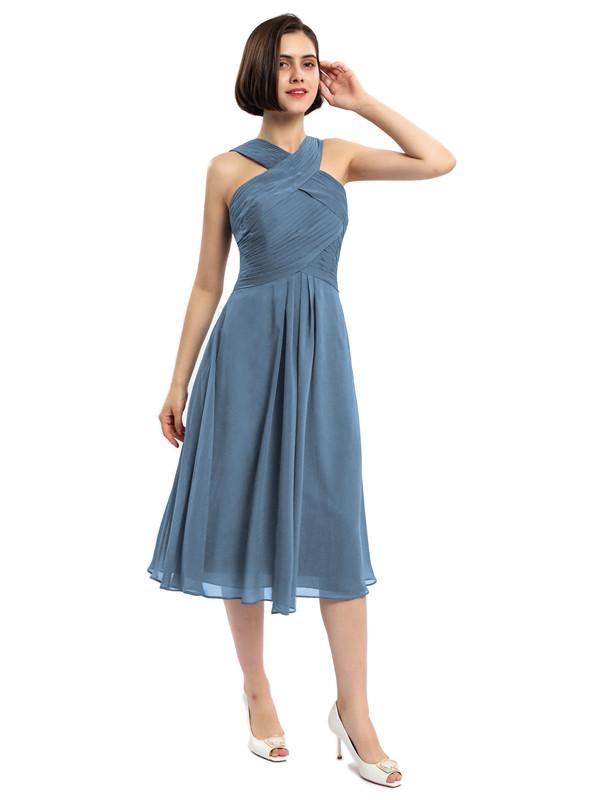 Criss-cross Halter Tea-length Bridesmaid Dresses