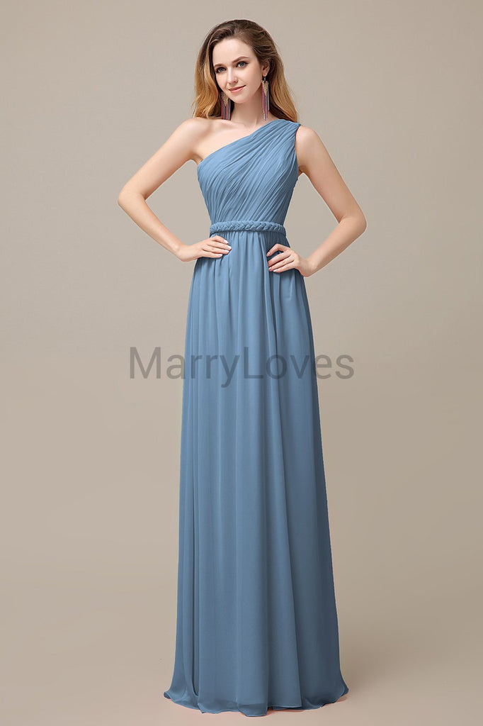 One Shoulder Chiffon Floor Length Bridesmaid Dresses