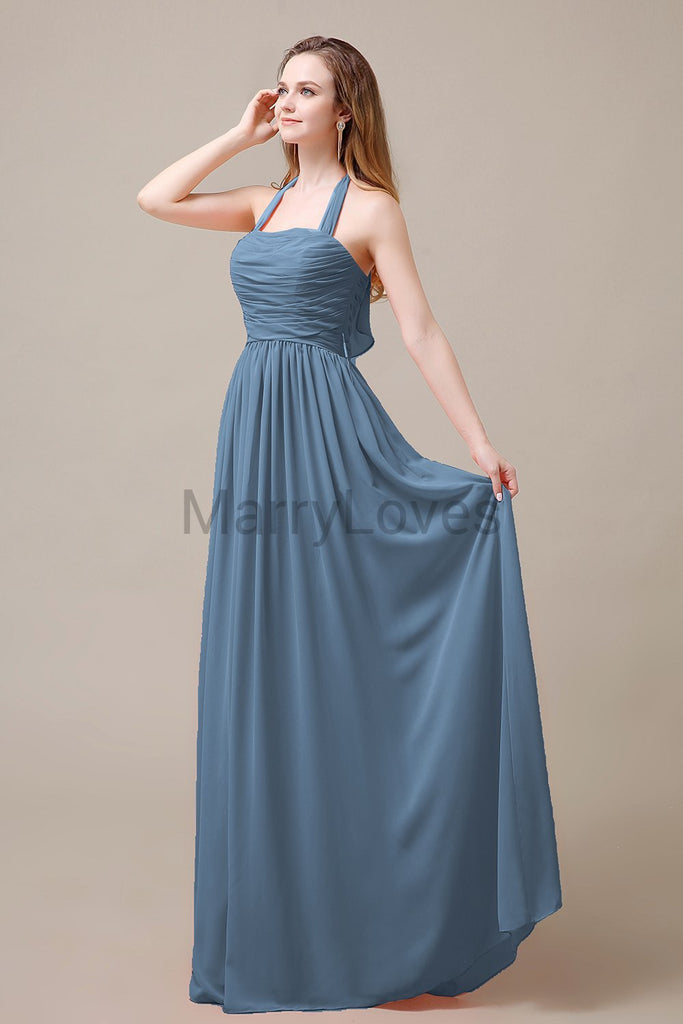 Halter Chiffon Birdesmaid Dresses with Bow Straps