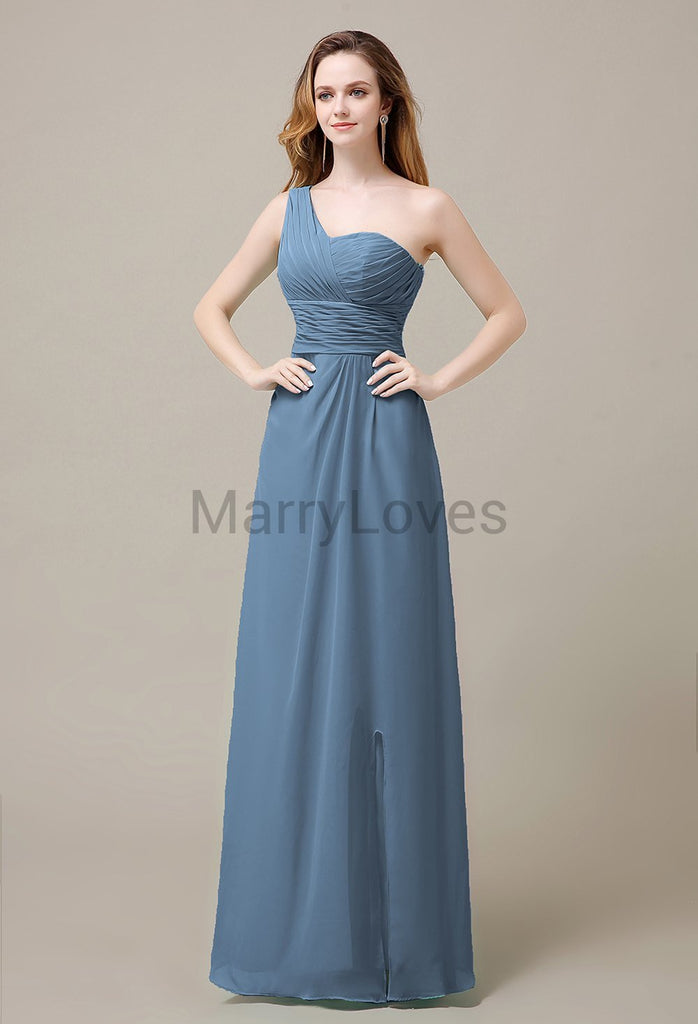 One Shoulder Chiffon Long Bridesmaid Dresses