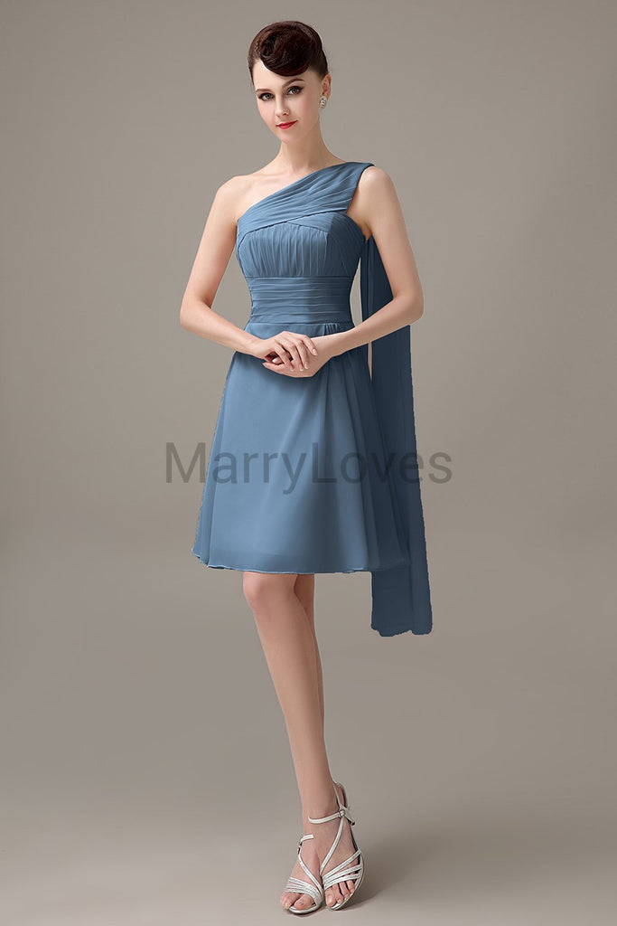 One Shoulder Pleats Bridesmaid Dresses