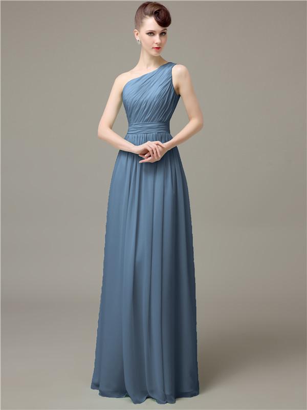 One Shoulder Pleats Chiffon Bridesmaid Dresses