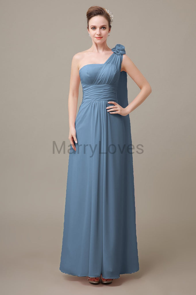 One Shoulder Long Chiffon Bridesmaid Dresses