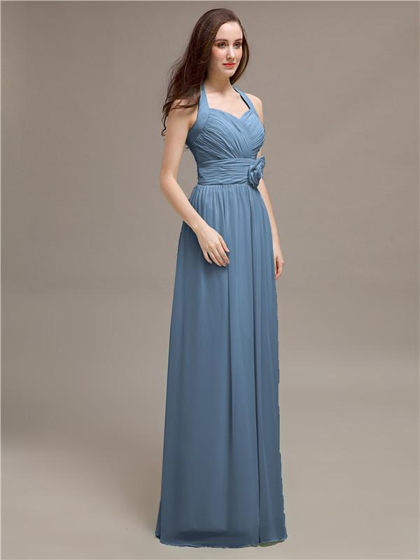 A-line Halter Appliques Chiffon Bridesmaid Dresses