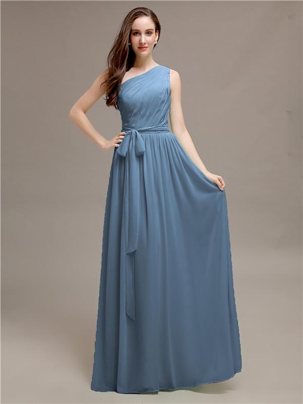 A-line One-shoulder Bridesmaid Dresses With Belt