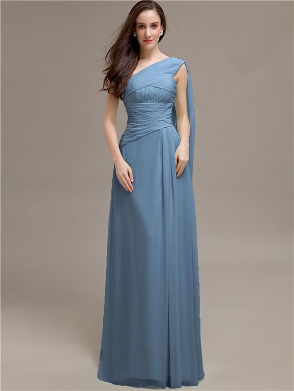 One-shoulder Floor-length Pleats Bridesmaid Dresses