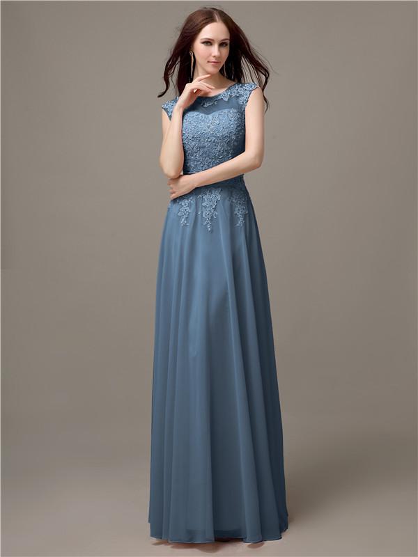 Floor-length Cap Sleeves Appliques Chiffon Bridesmaid Dresses