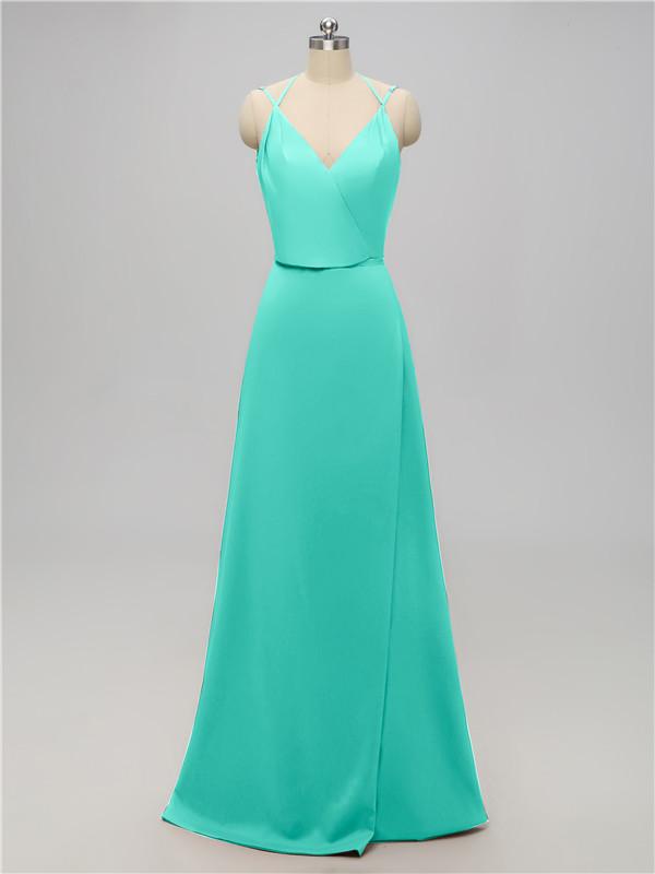 V Neck Satin Floor Length Bridesmaid Dresses