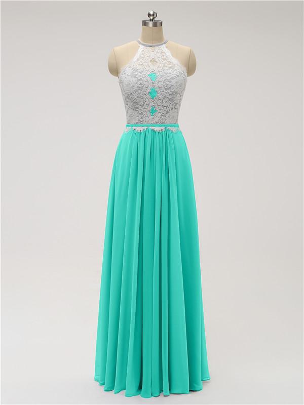 Halter Chiffon Floor Length Bridesmaid Dresses