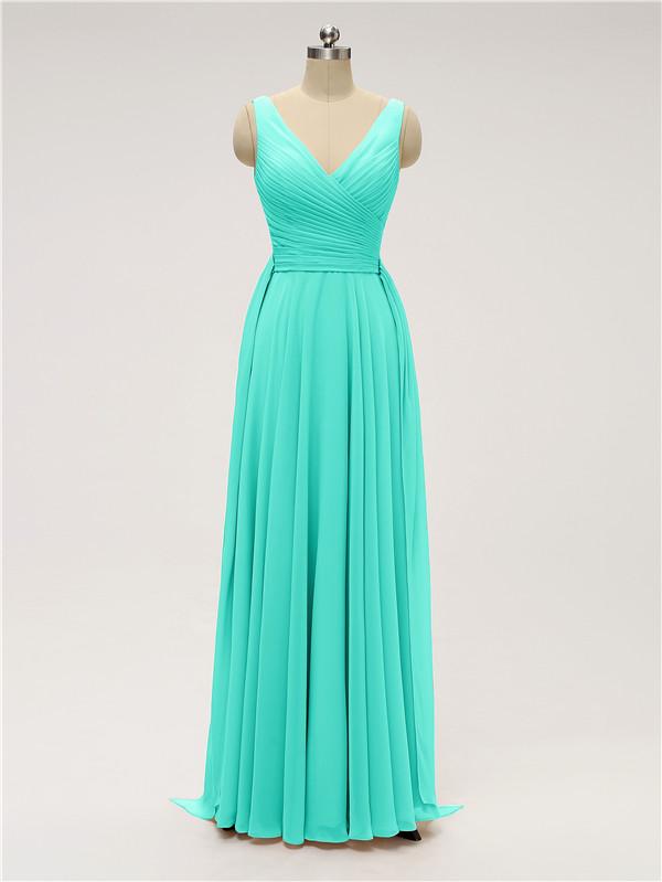 V Neck Chiffon Floor Length Bridesmaid Dresses