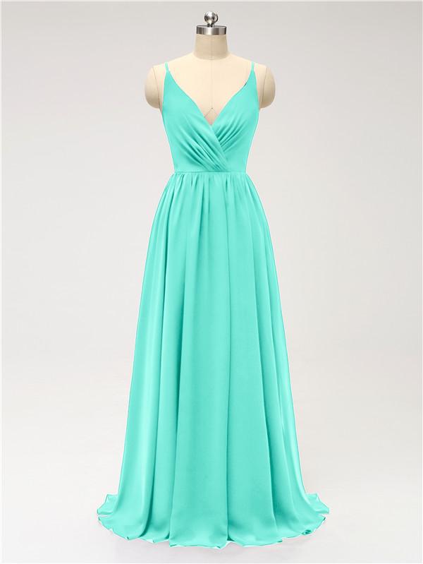 V Neck Chiffon Floor Length Bridesmaid Dresses