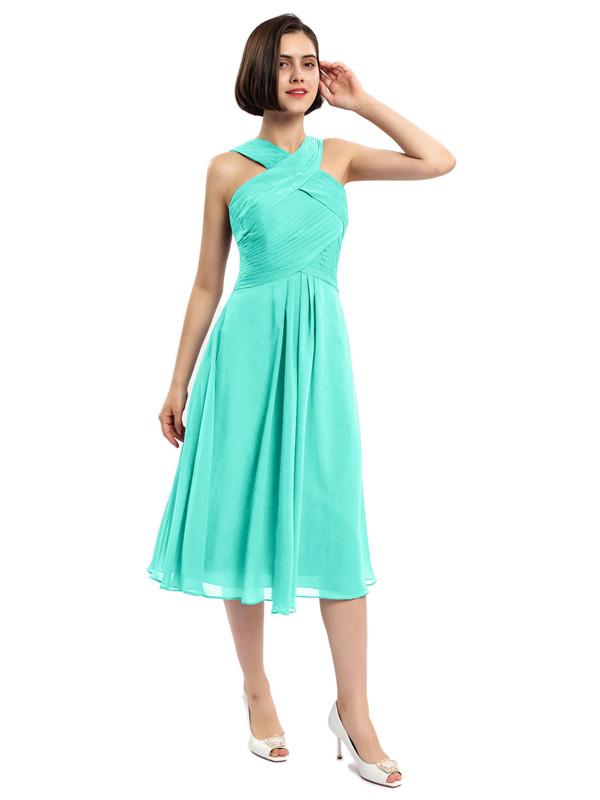 Criss-cross Halter Tea-length Bridesmaid Dresses