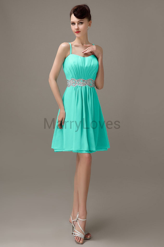 Spaghetti Strap Chiffon Short Bridesmaid Dresses