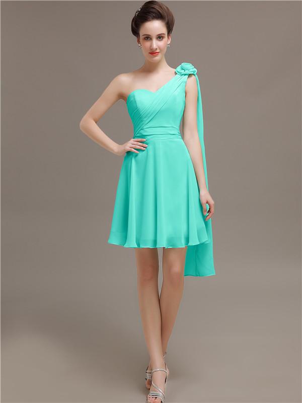 One Shoulder Chiffon Short Bridesmaid Dresses