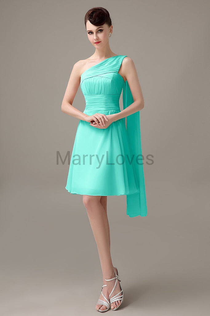 One Shoulder Pleats Bridesmaid Dresses