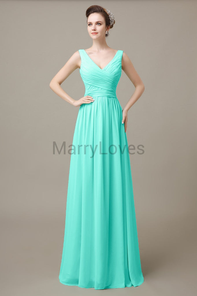 V-Neck Long Chiffon Bridesmaid Dresses