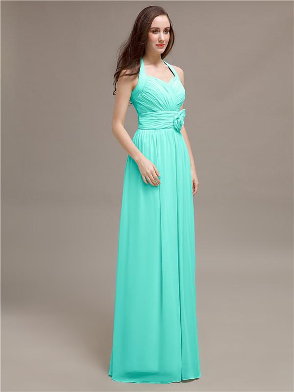 A-line Halter Appliques Chiffon Bridesmaid Dresses