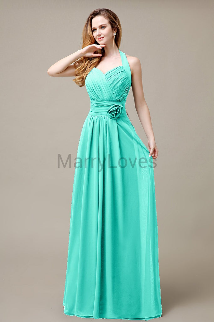 Halter A-line Pleats Chiffon Bridemaid Dresses