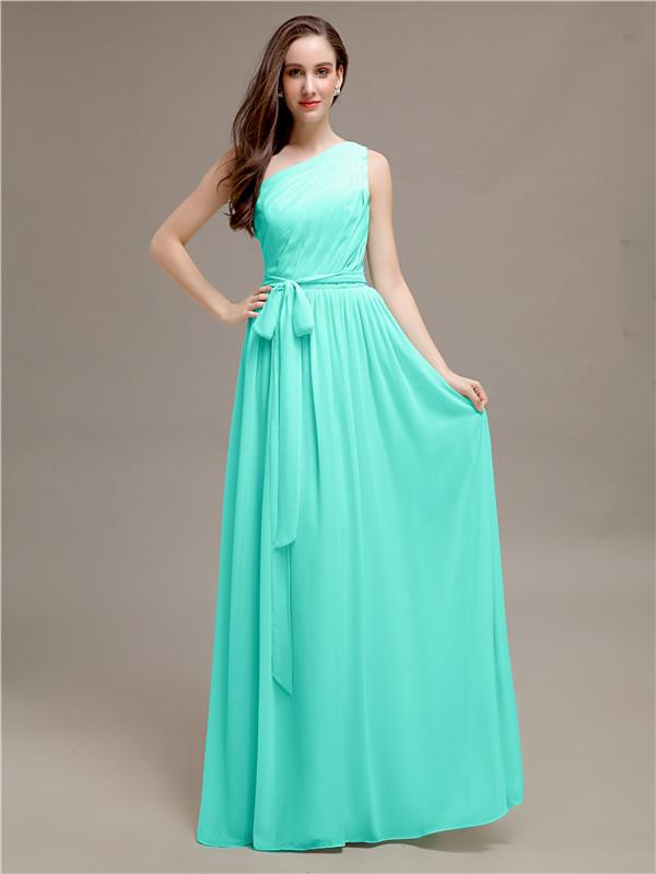 A-line One-shoulder Bridesmaid Dresses With Belt