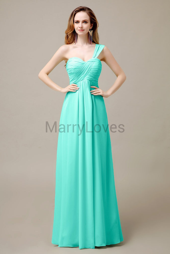 One Shoulder Chiffon Long Bridesmaid Dresses