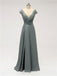 V Neck Cap Sleeve Side Slit Floor Length Bridesmaid Dresses