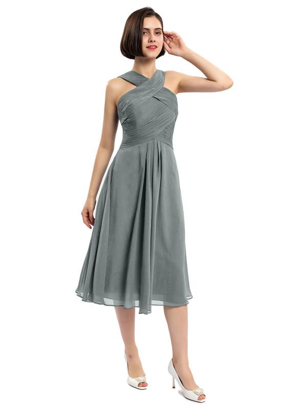 Criss-cross Halter Tea-length Bridesmaid Dresses