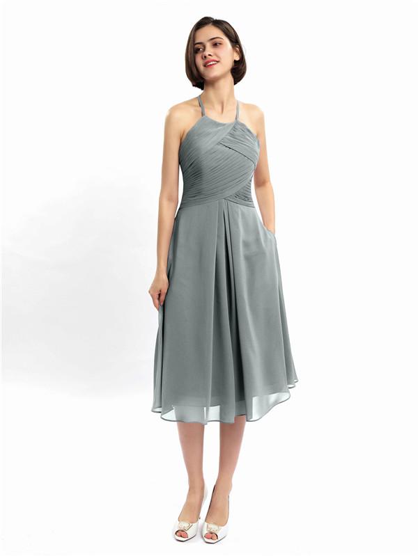 Halter Sleeveless Pleats Bridesmaid Dresses