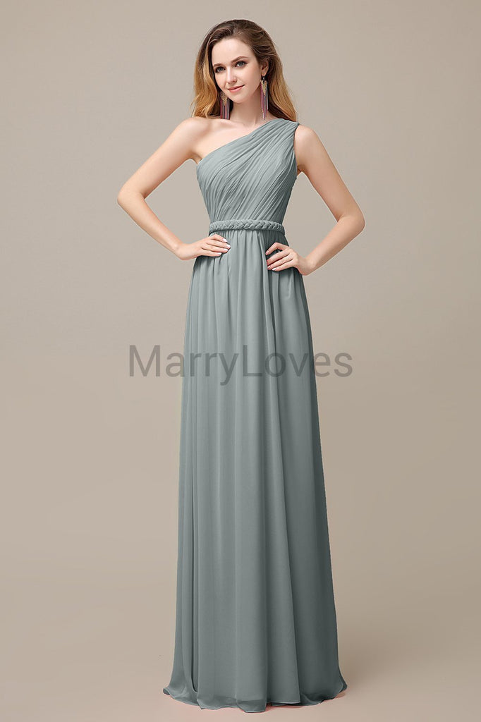 One Shoulder Chiffon Floor Length Bridesmaid Dresses