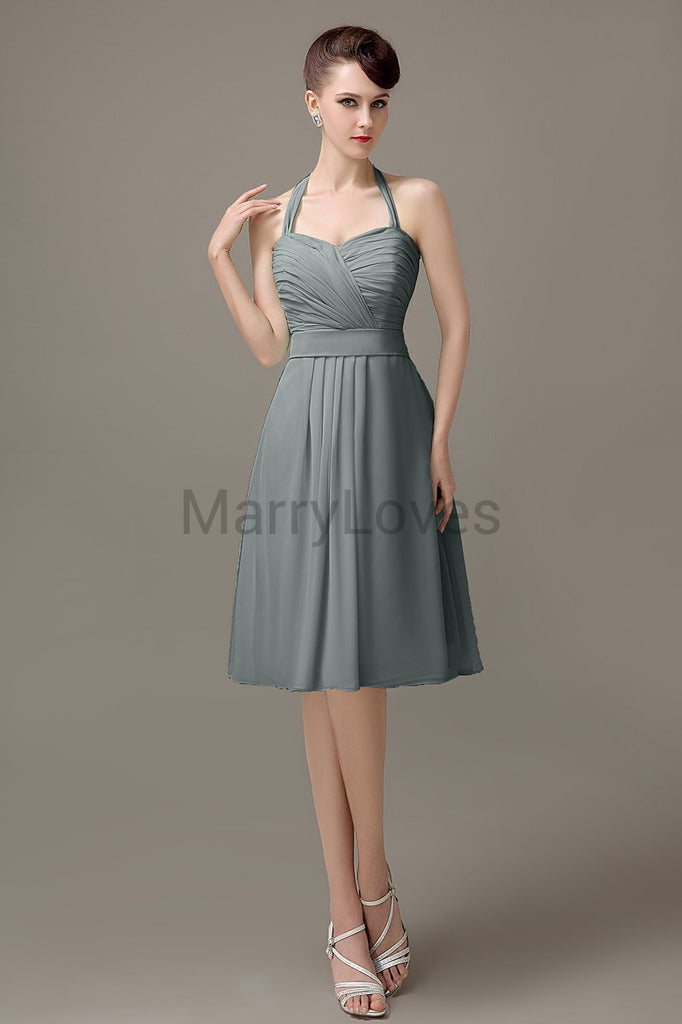 Halter Chiffon Short Bridesmaid Dresses