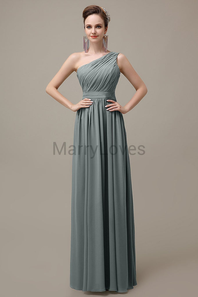 One Shoulder Chiffon Floor Length Bridesmaid Dresses