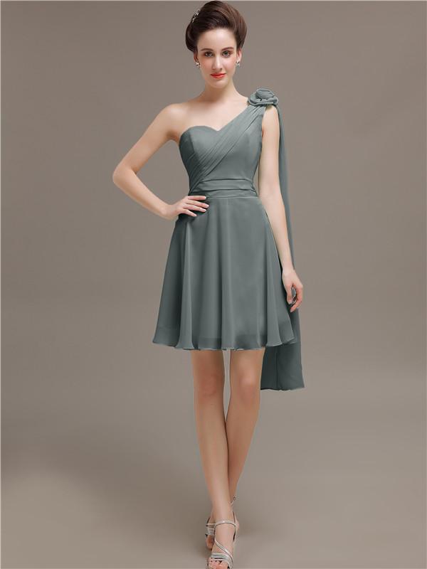 One Shoulder Chiffon Short Bridesmaid Dresses