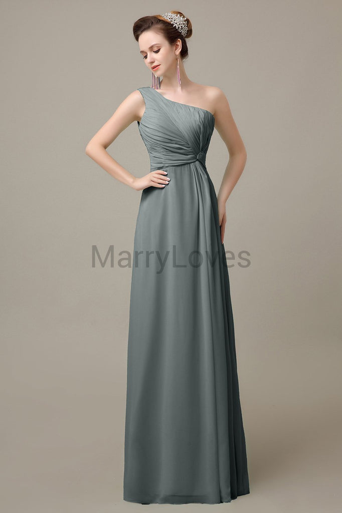 One Shoulder Long Chiffon Bridesmaid Dresses