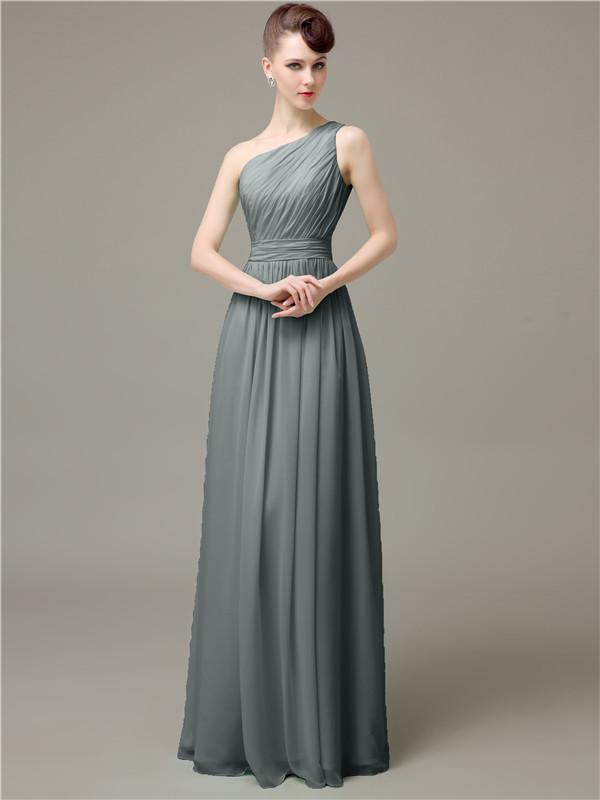 One Shoulder Pleats Chiffon Bridesmaid Dresses