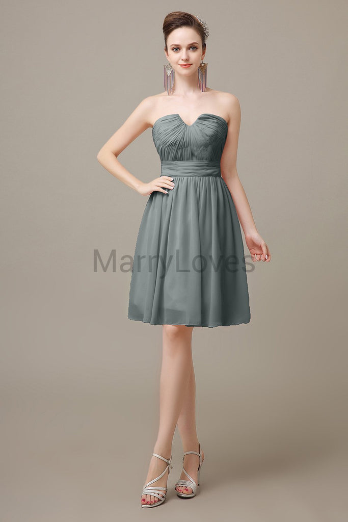 Sweetheart Neck Knee Length Chiffon Bridesmaid Dresses