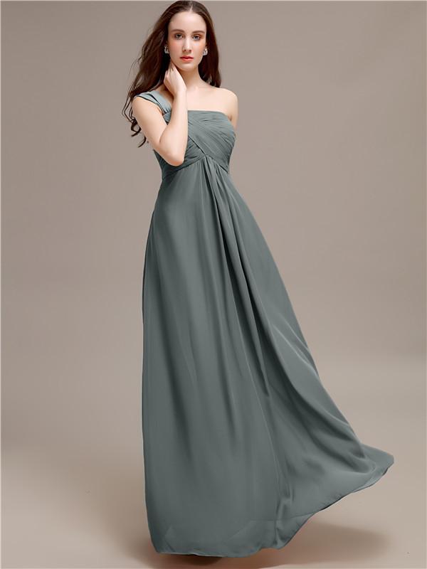 A-line One-shoulder Long Chiffon Bridesmaid Dresses