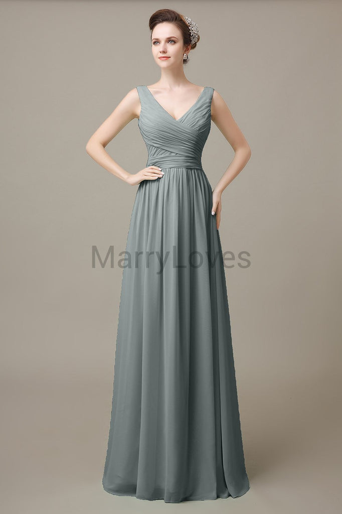 V-Neck Long Chiffon Bridesmaid Dresses