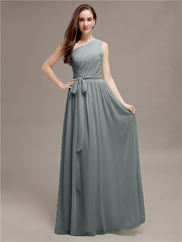 A-line One-shoulder Bridesmaid Dresses With Belt