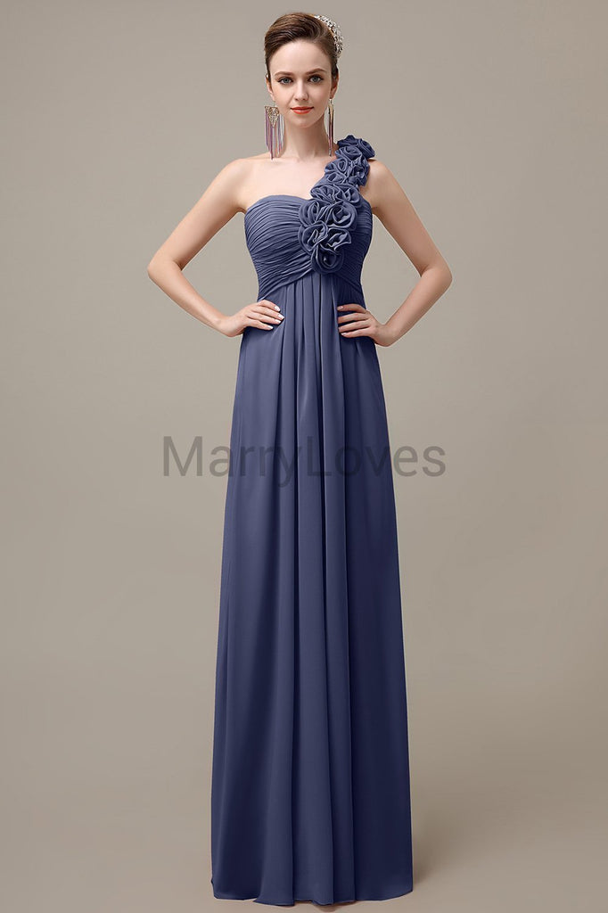 One Shoulder Chiffon Floor Length Bridesmaid Dresses