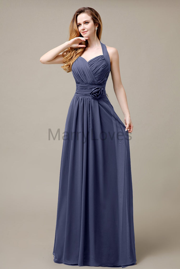 Halter A-line Pleats Chiffon Bridemaid Dresses