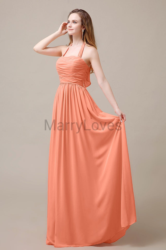 Halter Chiffon Birdesmaid Dresses with Bow Straps