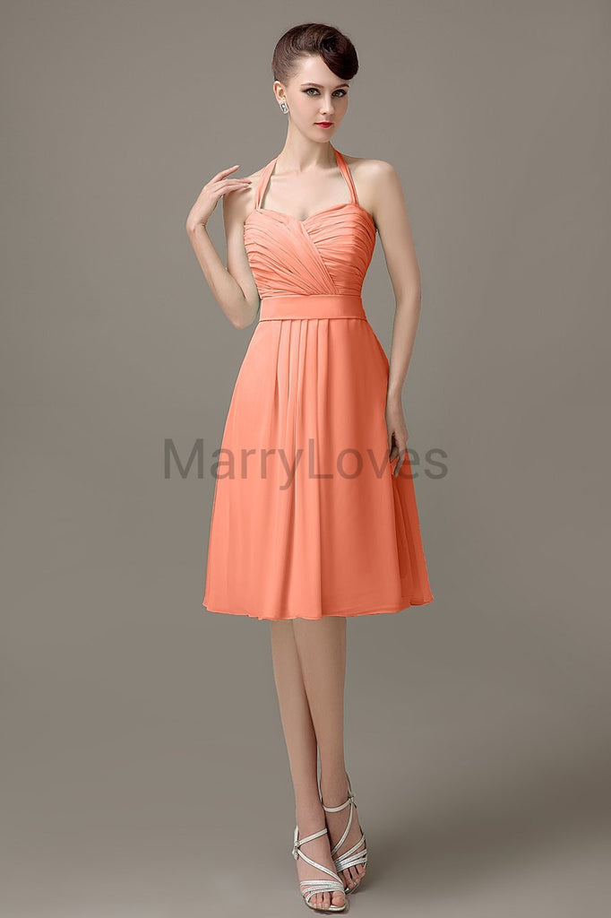 Halter Chiffon Short Bridesmaid Dresses