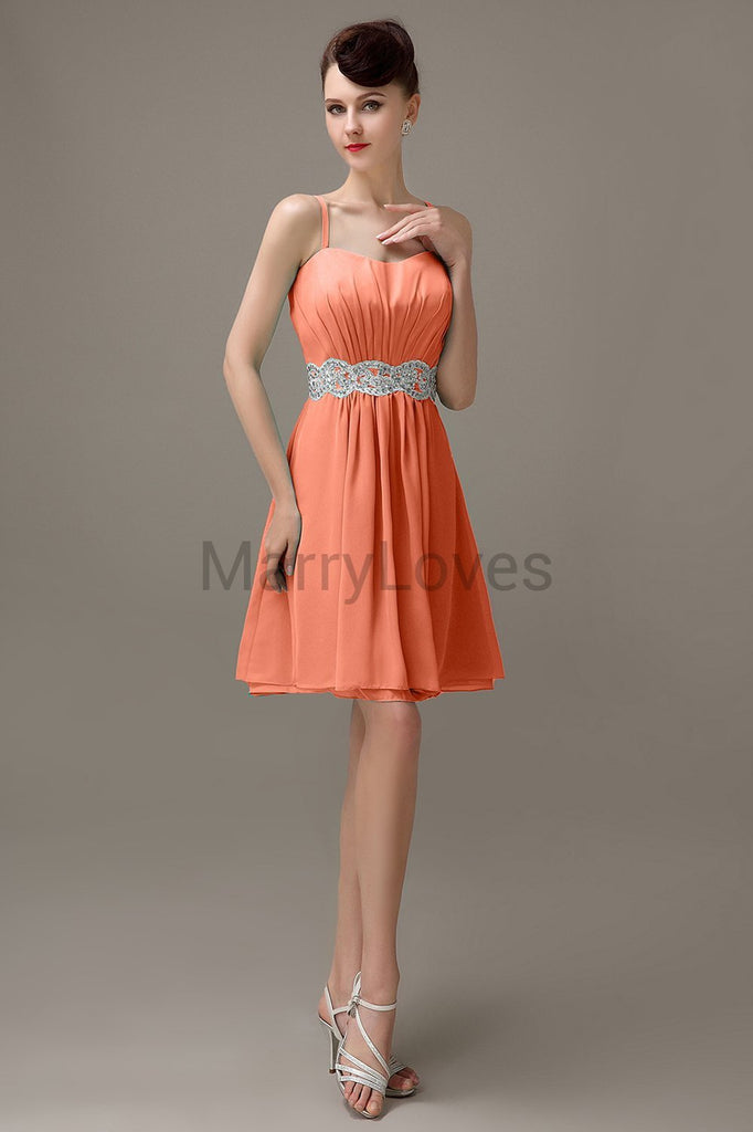 Spaghetti Strap Chiffon Short Bridesmaid Dresses