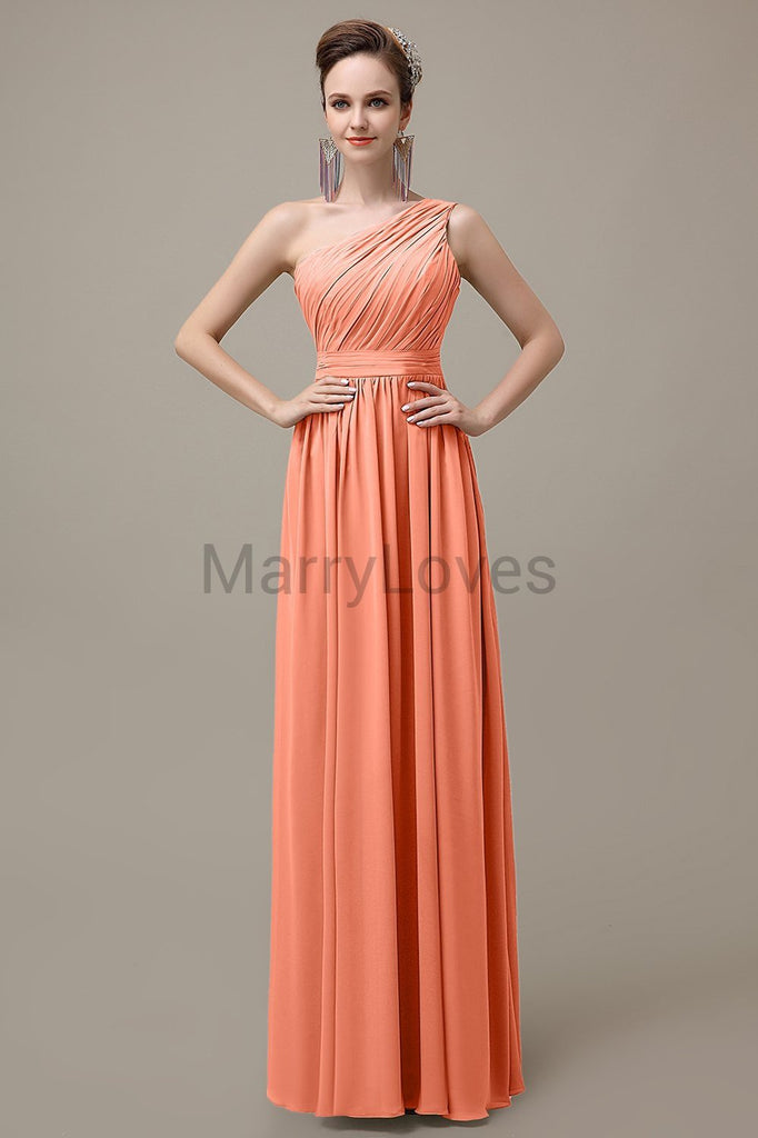 One Shoulder Chiffon Floor Length Bridesmaid Dresses