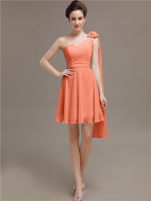 One Shoulder Chiffon Short Bridesmaid Dresses