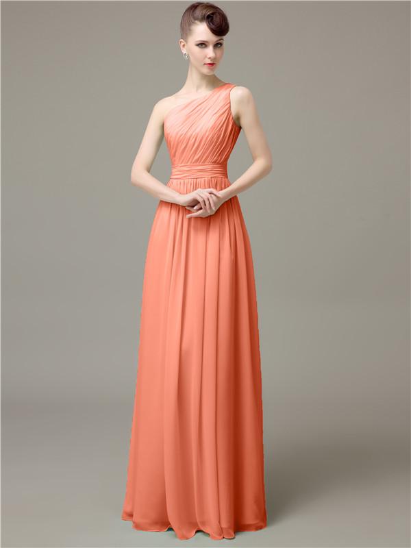 One Shoulder Pleats Chiffon Bridesmaid Dresses