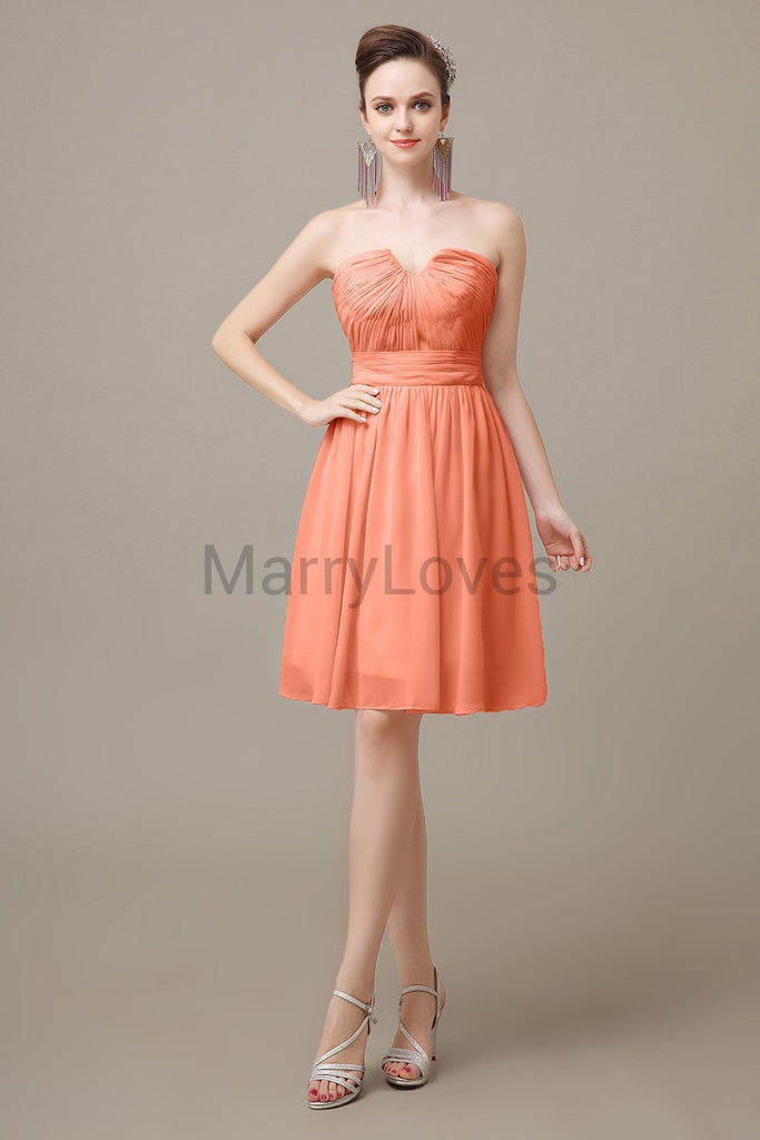 Sweetheart Neck Knee Length Chiffon Bridesmaid Dresses