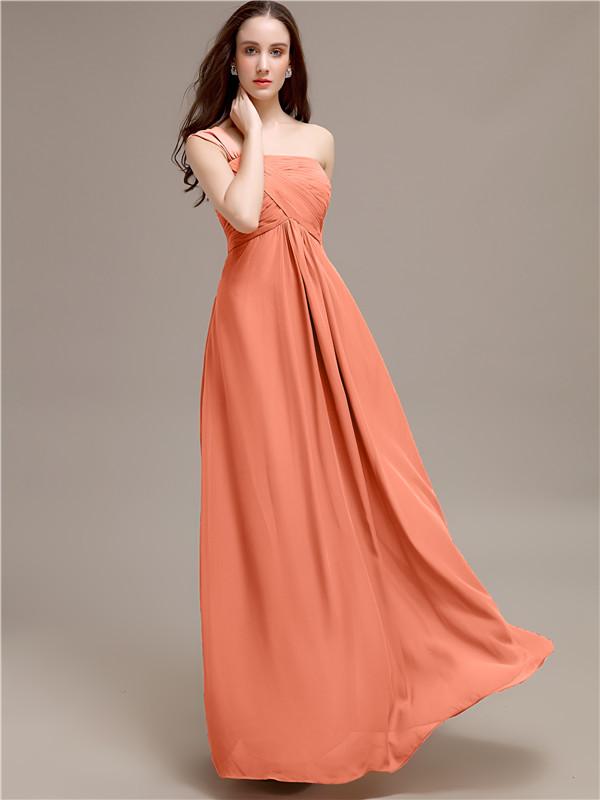 A-line One-shoulder Long Chiffon Bridesmaid Dresses